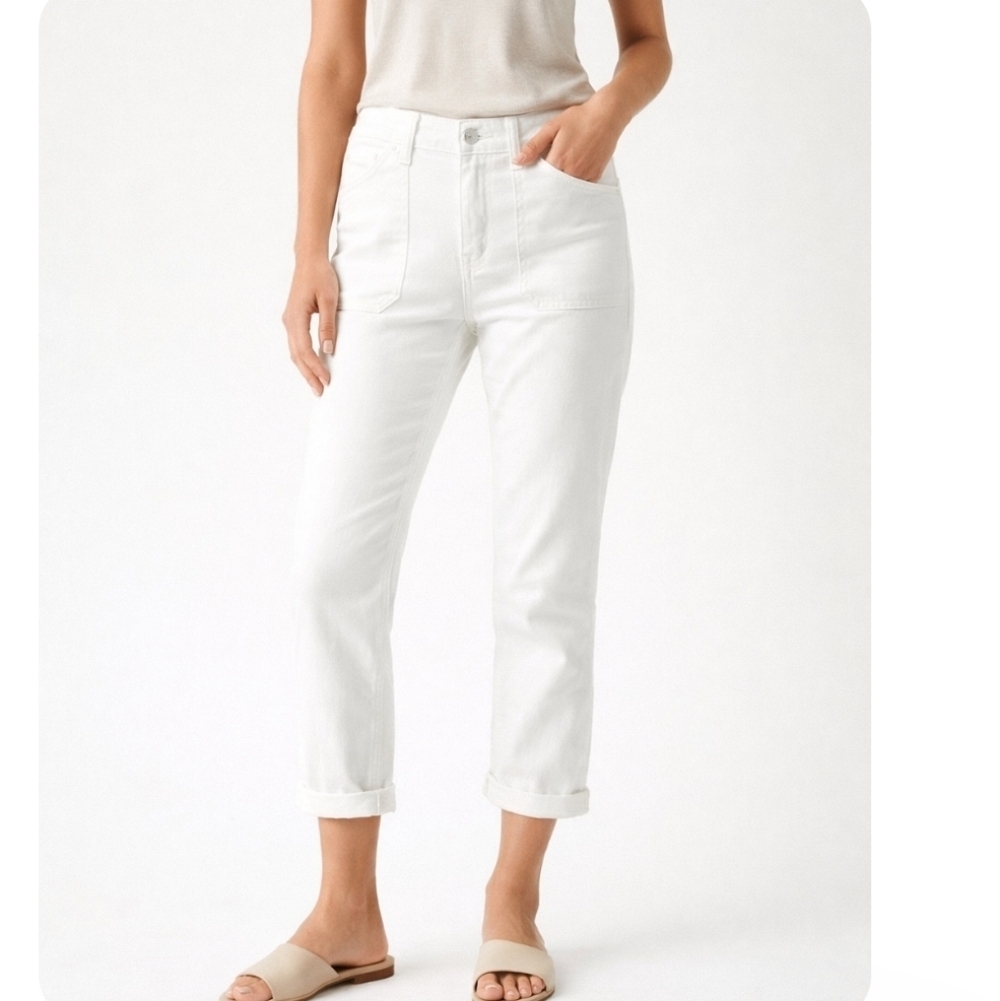 PAIGE Brigitte Crop Jeans White Patch Pocket Slim Boyfriend Denim Size 29